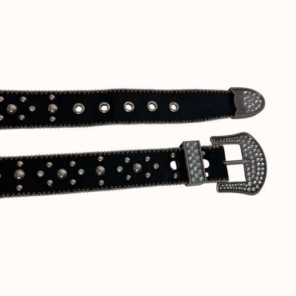 Kathy Van Zeeland Studded Belt Y2K Sz S Rocker Biker Rhinestone Statement Buckle main image 15